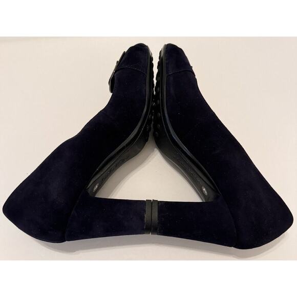 Aquatalia Sacchetto Blue Suede Pumps Size 7M Silver Buckle/Toe 3" Heel EUC - Picture 4 of 9